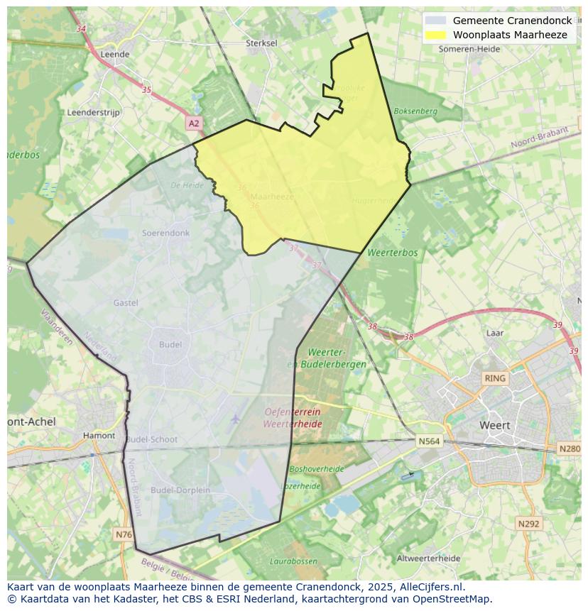 Afbeelding van de woonplaats Maarheeze op de kaart.