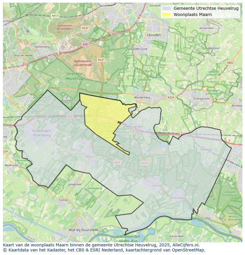 Afbeelding van de woonplaats Maarn op de kaart.
