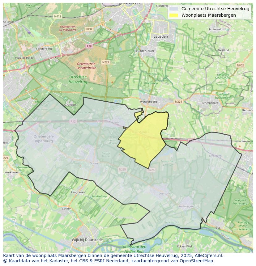 Afbeelding van de woonplaats Maarsbergen op de kaart.