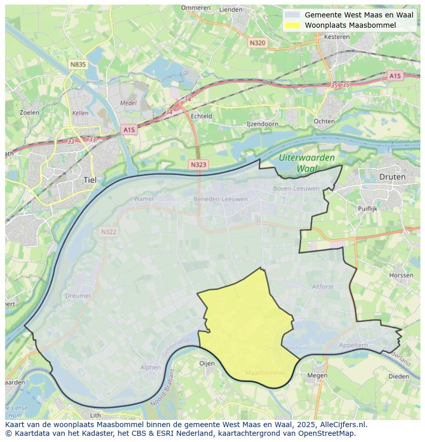 Afbeelding van de woonplaats Maasbommel op de kaart.