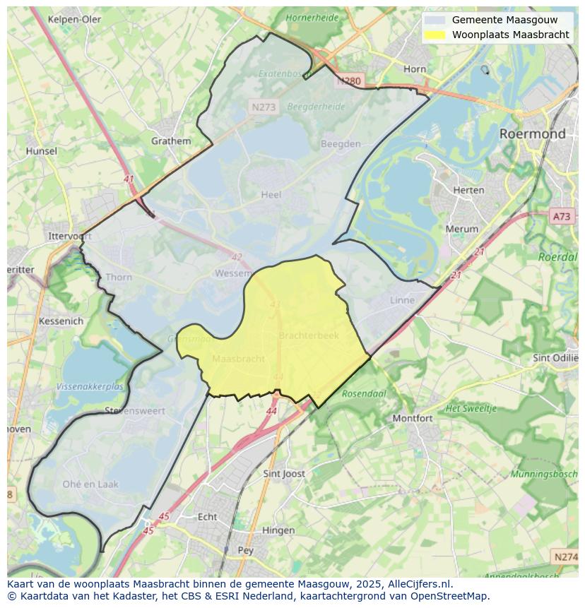 Afbeelding van de woonplaats Maasbracht op de kaart.