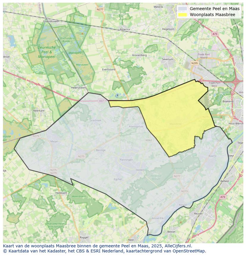 Afbeelding van de woonplaats Maasbree op de kaart.