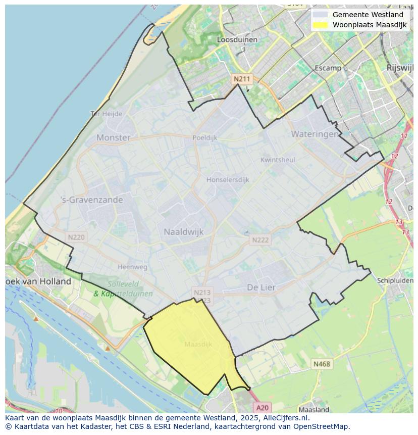 Afbeelding van de woonplaats Maasdijk op de kaart.