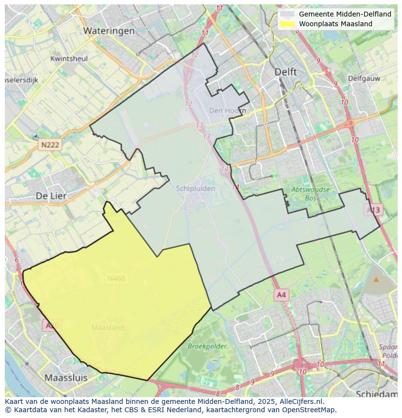 Afbeelding van de woonplaats Maasland op de kaart.