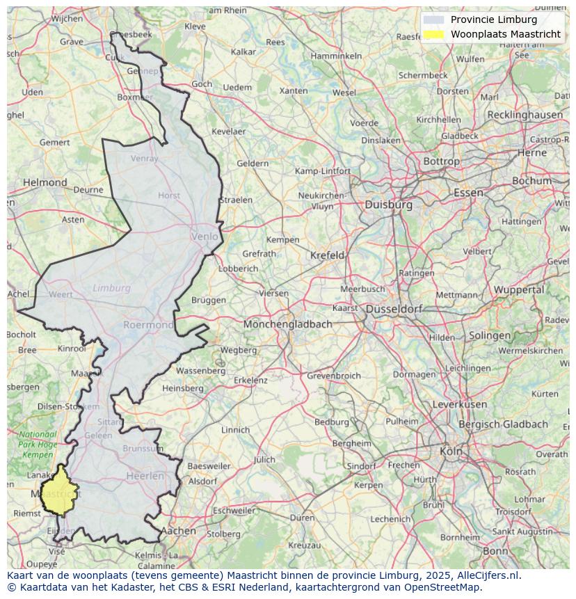 Afbeelding van de woonplaats Maastricht op de kaart.