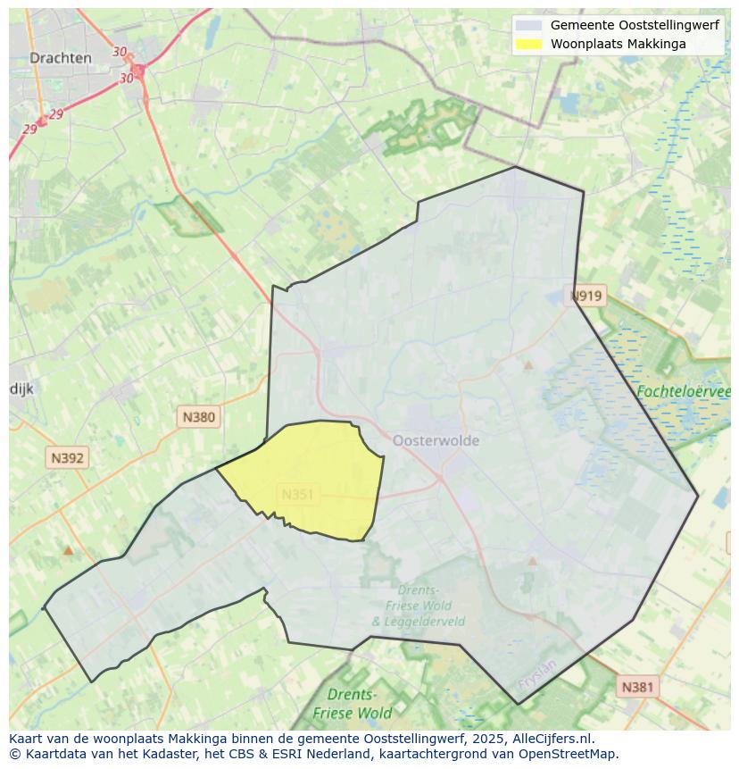 Afbeelding van de woonplaats Makkinga op de kaart.