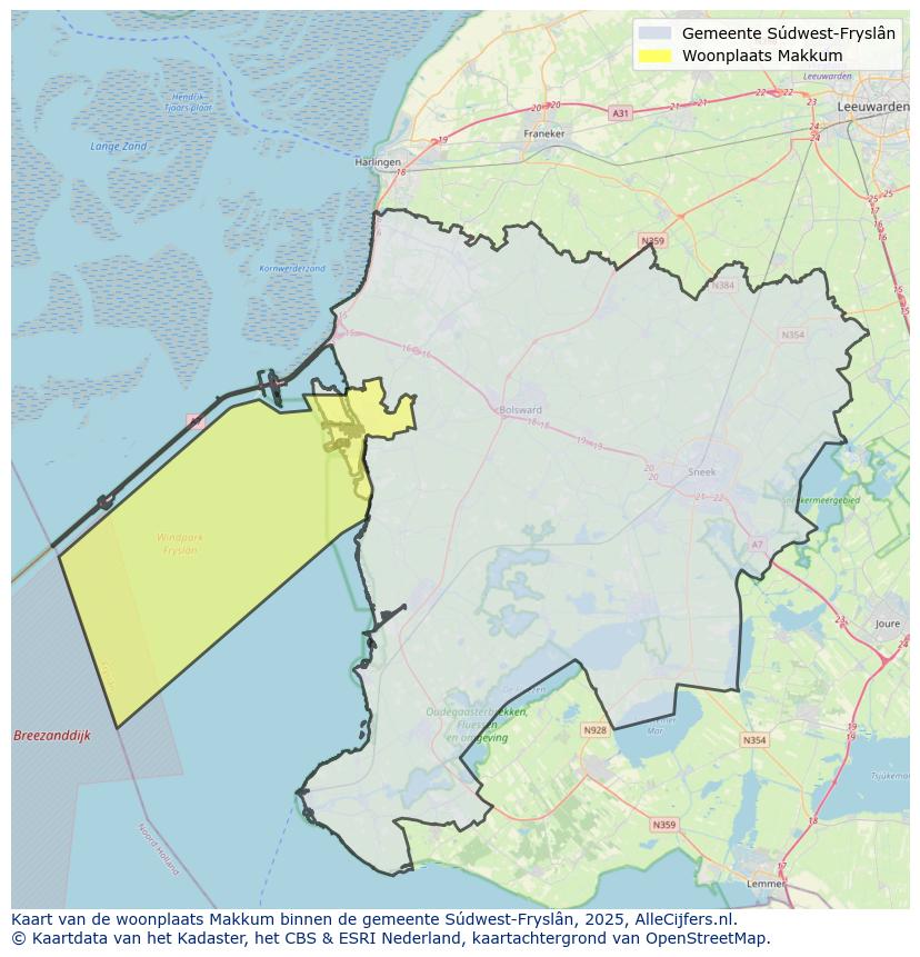 Afbeelding van de woonplaats Makkum op de kaart.