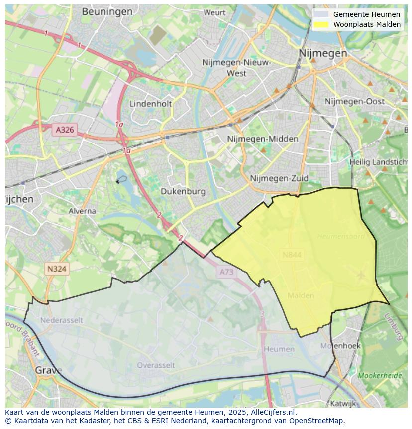 Afbeelding van de woonplaats Malden op de kaart.