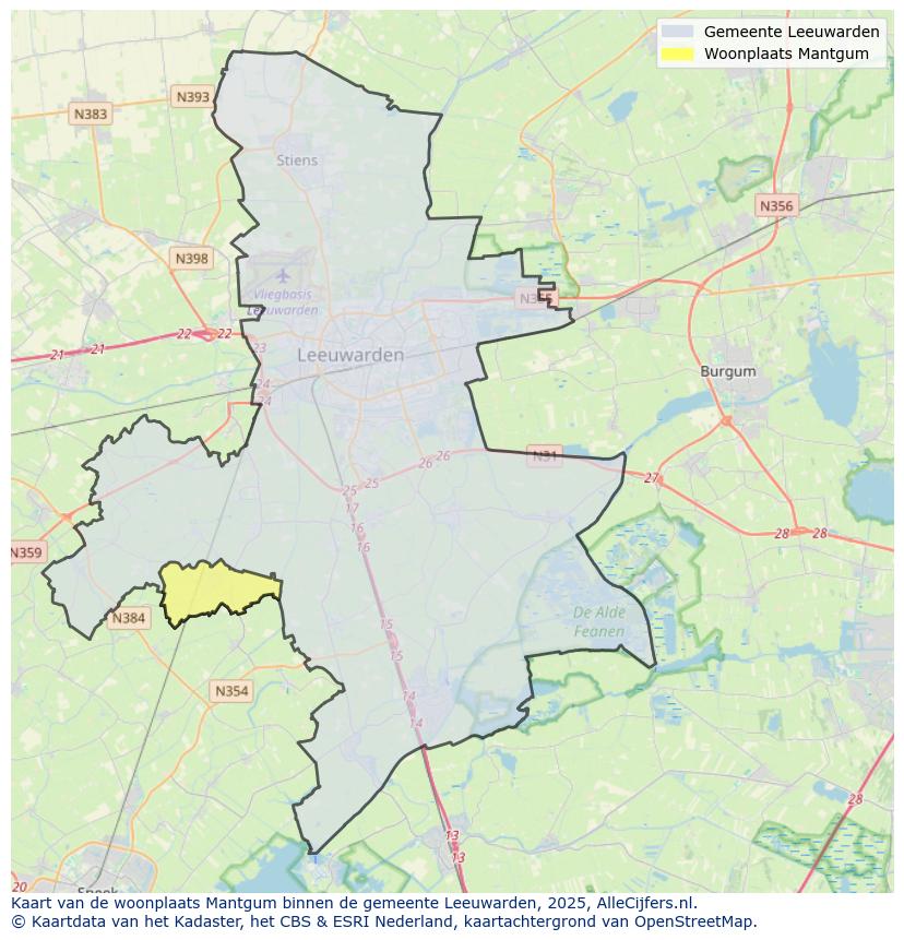 Afbeelding van de woonplaats Mantgum op de kaart.