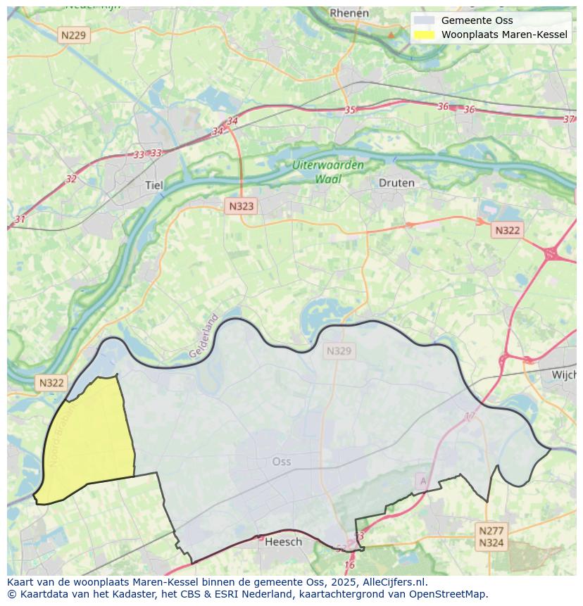 Afbeelding van de woonplaats Maren-Kessel op de kaart.
