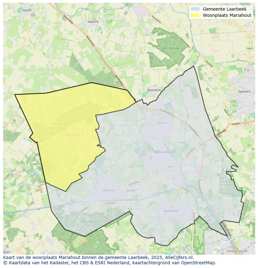 Afbeelding van de woonplaats Mariahout op de kaart.