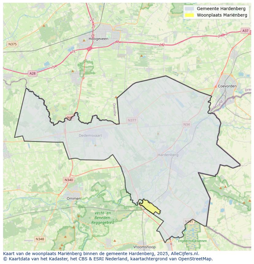 Afbeelding van de woonplaats Mariënberg op de kaart.