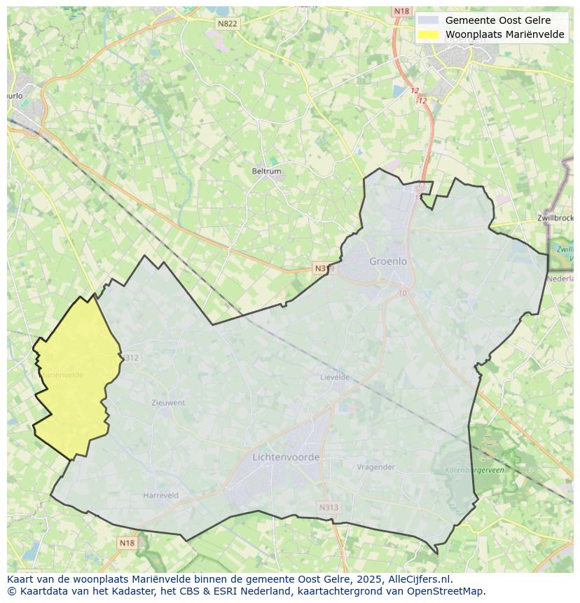 Afbeelding van de woonplaats Mariënvelde op de kaart.