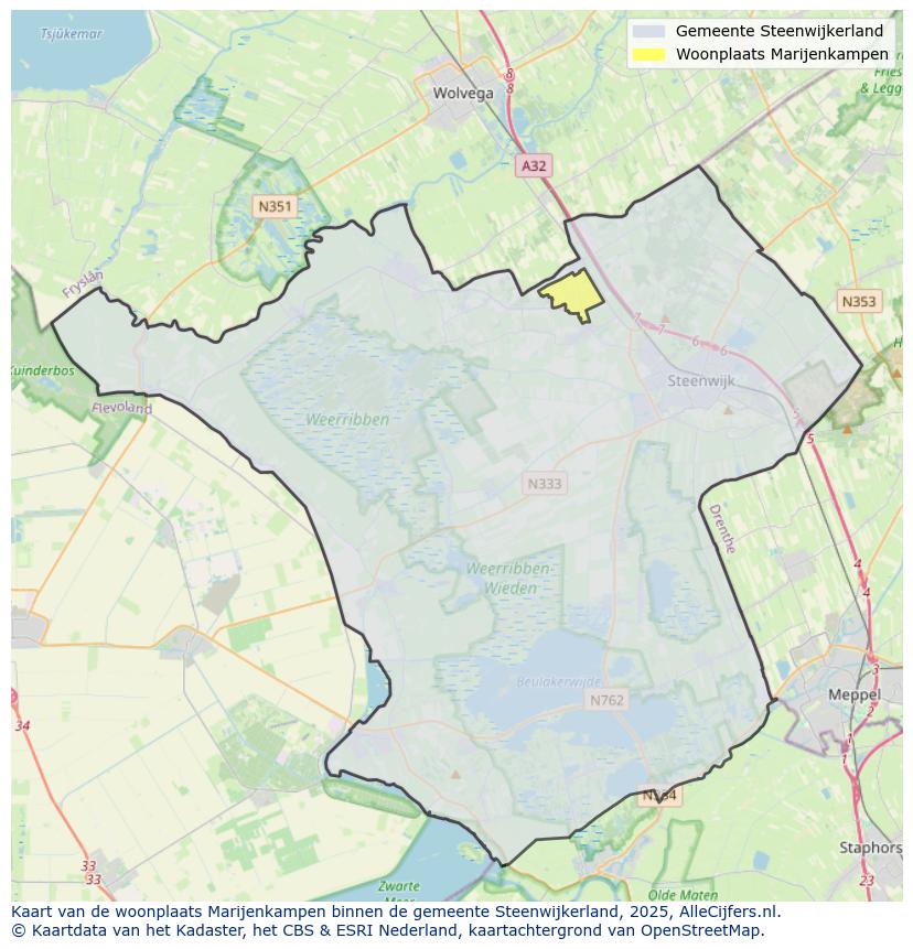 Afbeelding van de woonplaats Marijenkampen op de kaart.