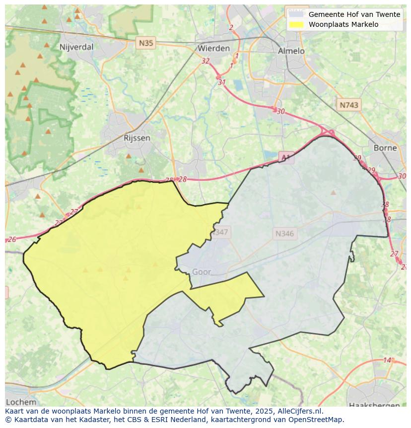 Afbeelding van de woonplaats Markelo op de kaart.