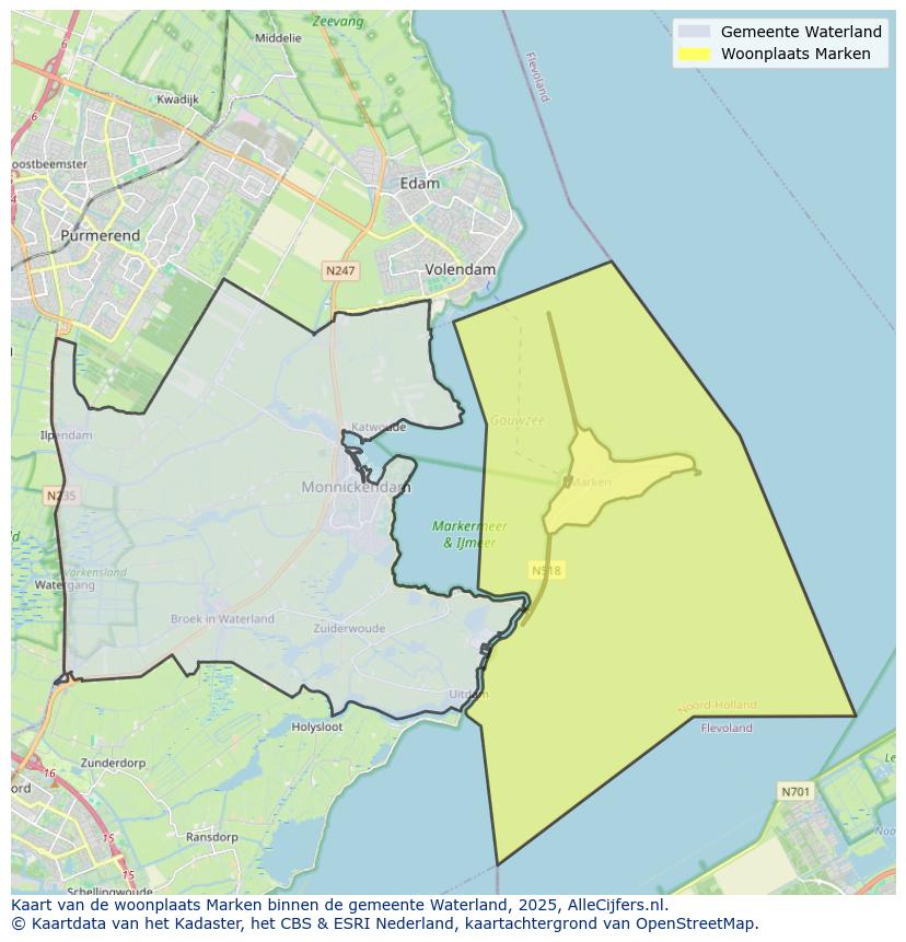Afbeelding van de woonplaats Marken op de kaart.