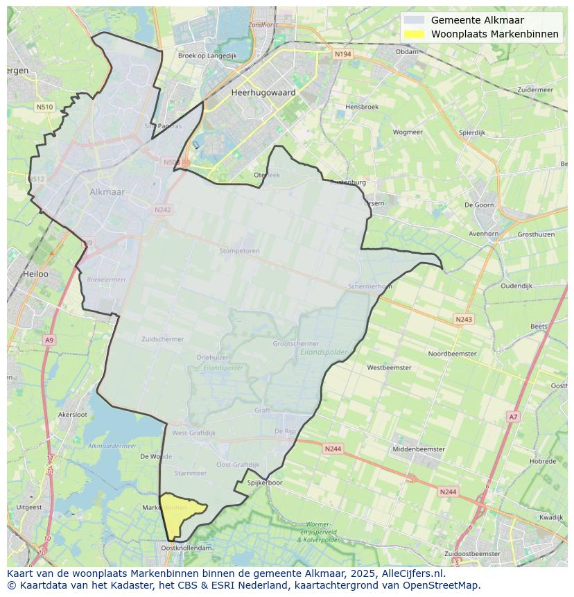 Afbeelding van de woonplaats Markenbinnen op de kaart.