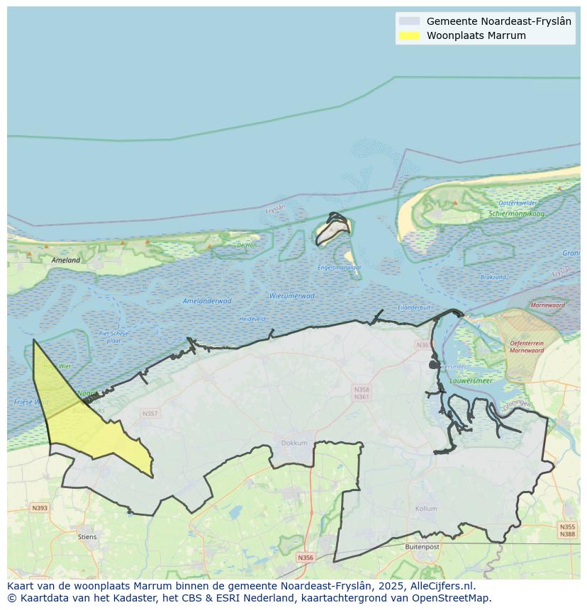 Afbeelding van de woonplaats Marrum op de kaart.
