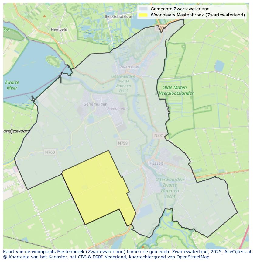 Afbeelding van de woonplaats Mastenbroek op de kaart.
