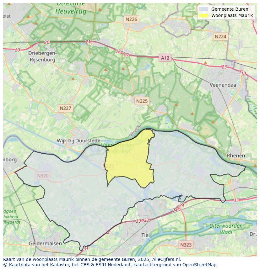 Afbeelding van de woonplaats Maurik op de kaart.