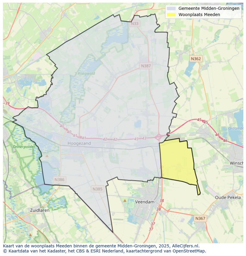Afbeelding van de woonplaats Meeden op de kaart.