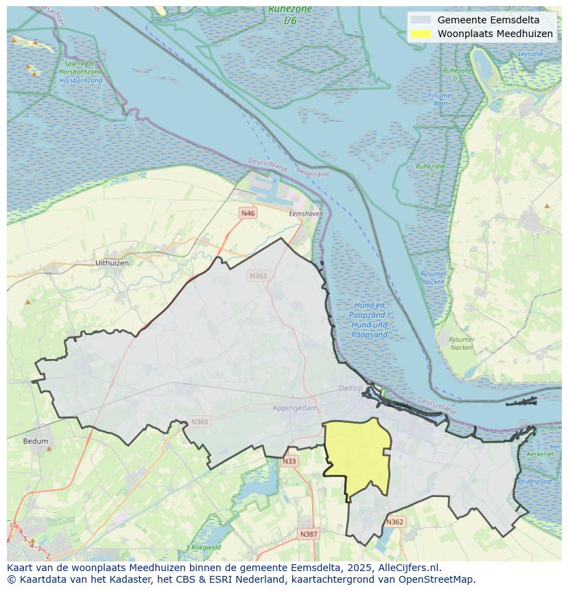 Afbeelding van de woonplaats Meedhuizen op de kaart.