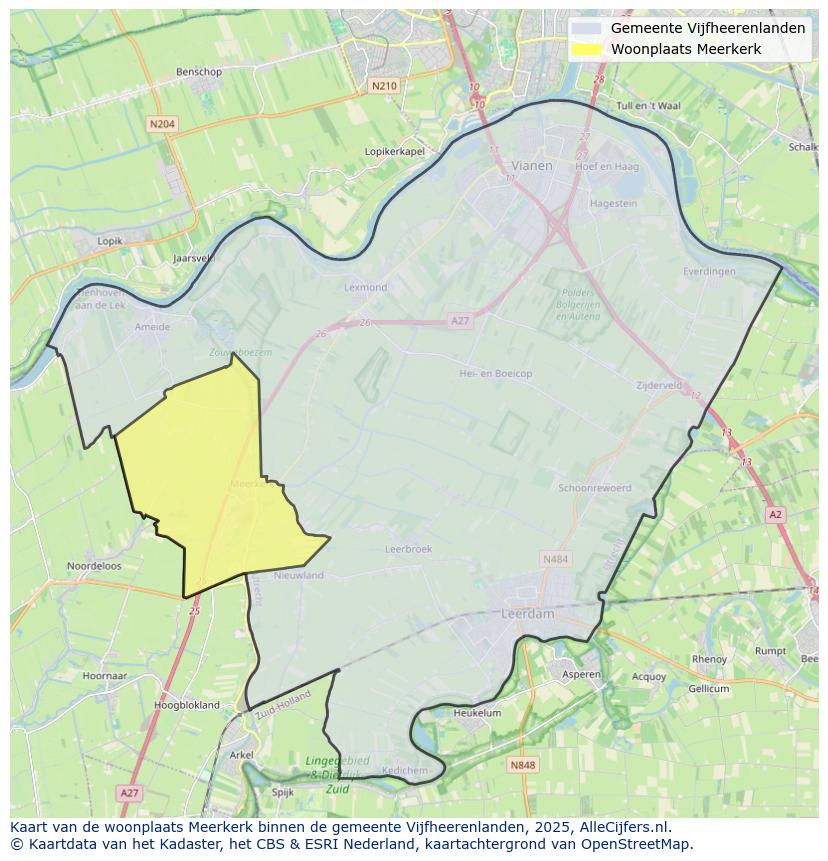Afbeelding van de woonplaats Meerkerk op de kaart.