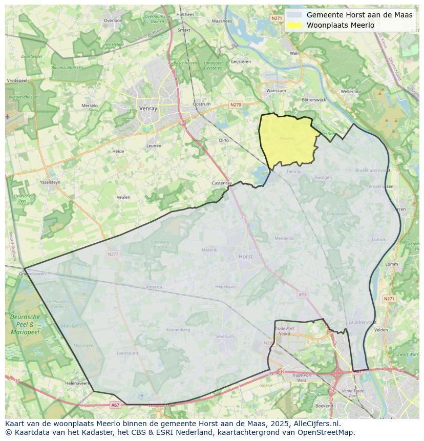 Afbeelding van de woonplaats Meerlo op de kaart.
