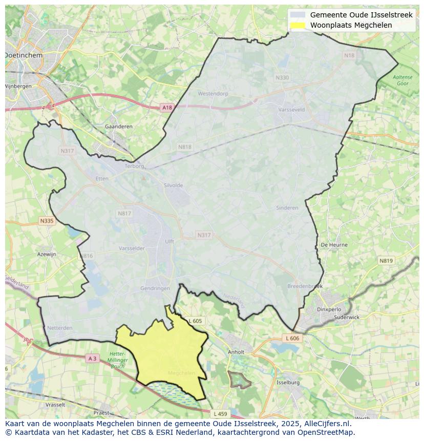 Afbeelding van de woonplaats Megchelen op de kaart.