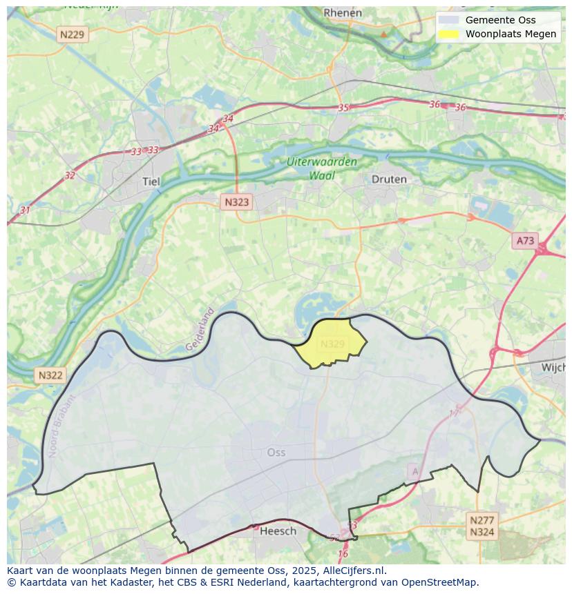 Afbeelding van de woonplaats Megen op de kaart.