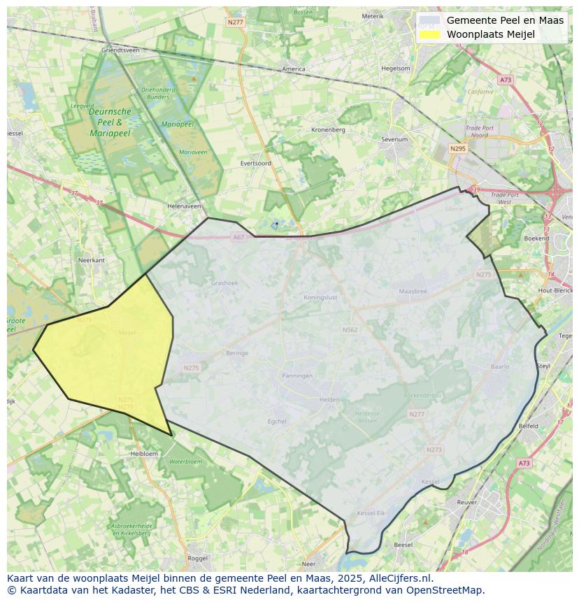 Afbeelding van de woonplaats Meijel op de kaart.