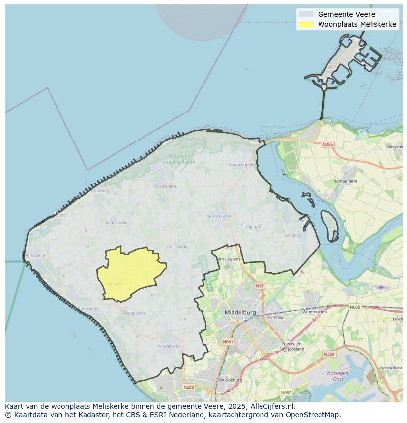 Afbeelding van de woonplaats Meliskerke op de kaart.