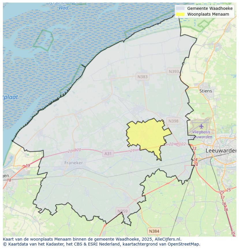 Afbeelding van de woonplaats Menaam op de kaart.
