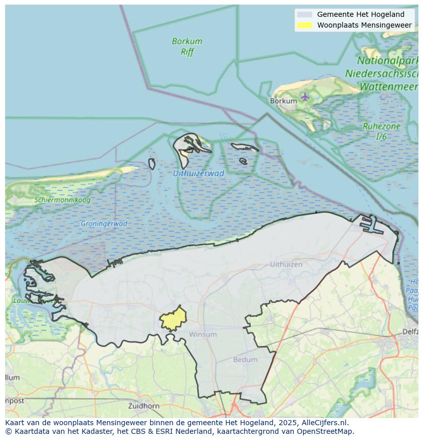 Afbeelding van de woonplaats Mensingeweer op de kaart.