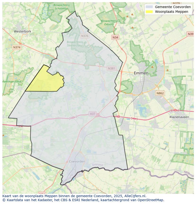 Afbeelding van de woonplaats Meppen op de kaart.