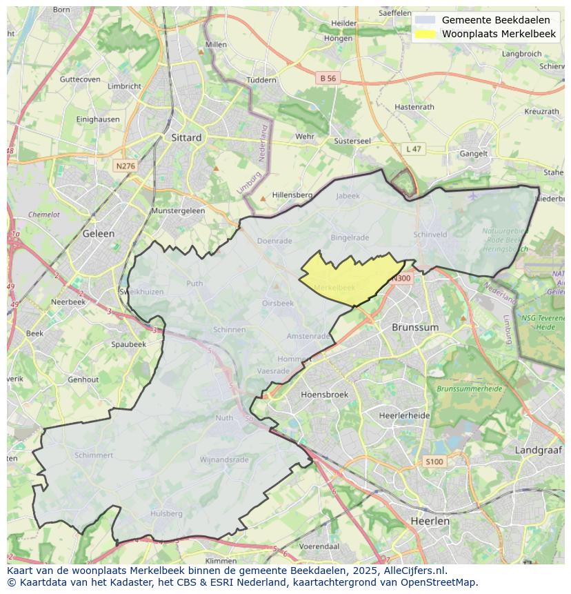 Afbeelding van de woonplaats Merkelbeek op de kaart.