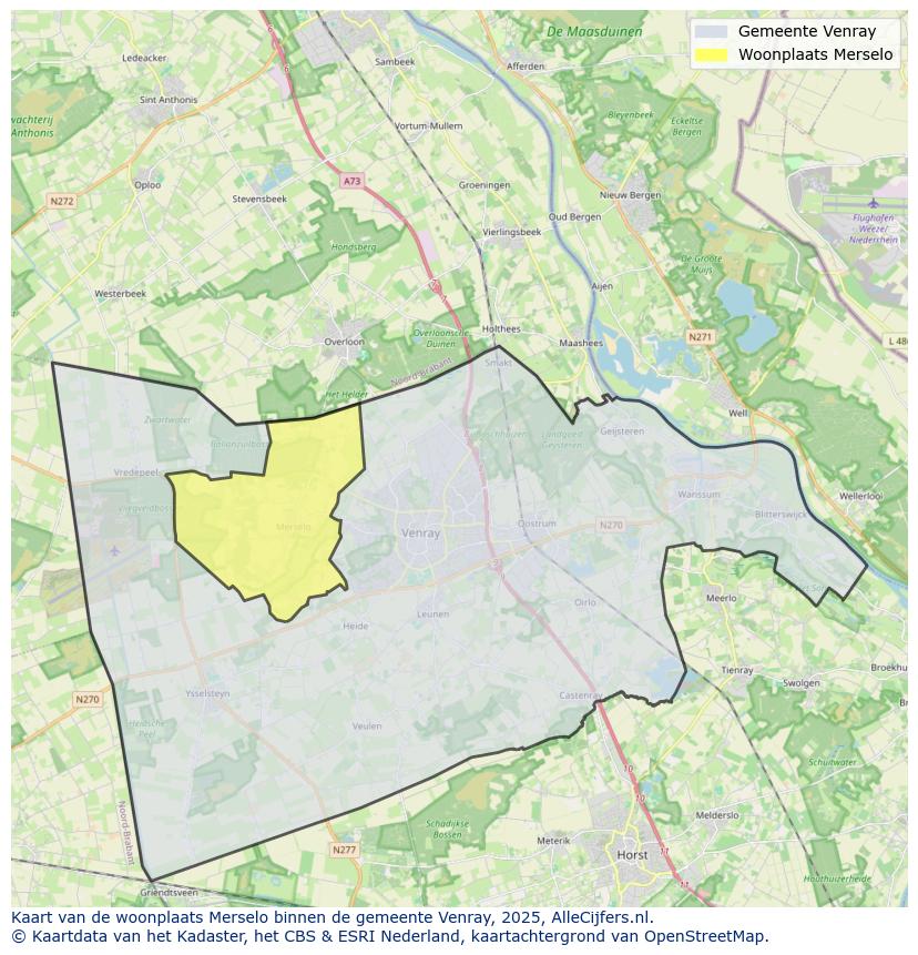 Afbeelding van de woonplaats Merselo op de kaart.