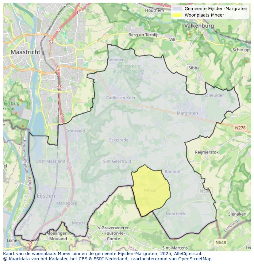 Afbeelding van de woonplaats Mheer op de kaart.