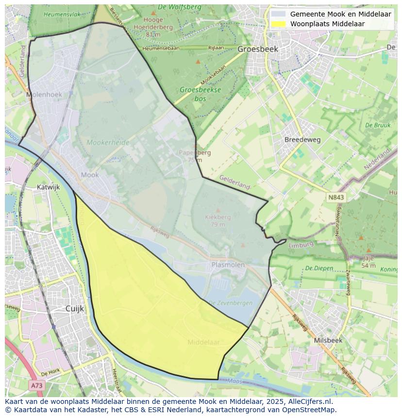 Afbeelding van de woonplaats Middelaar op de kaart.