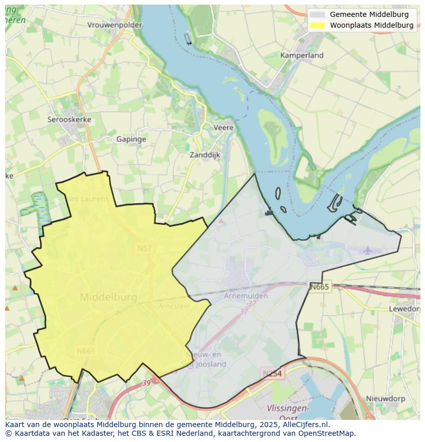 Afbeelding van de woonplaats Middelburg op de kaart.