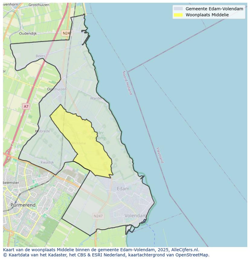 Afbeelding van de woonplaats Middelie op de kaart.