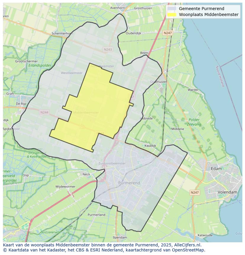 Afbeelding van de woonplaats Middenbeemster op de kaart.