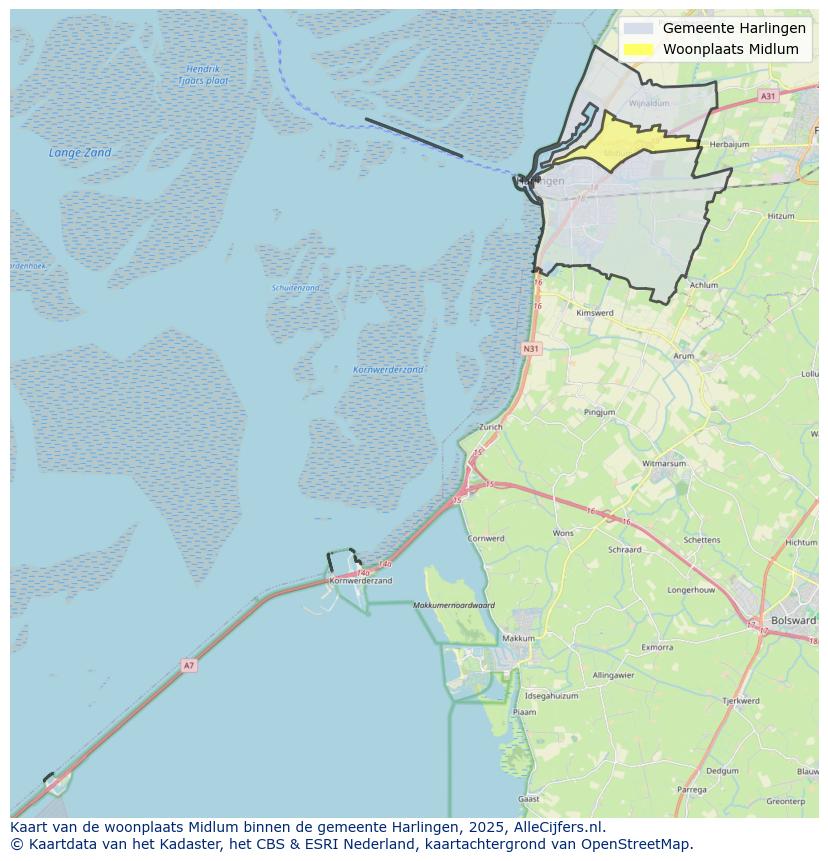 Afbeelding van de woonplaats Midlum op de kaart.