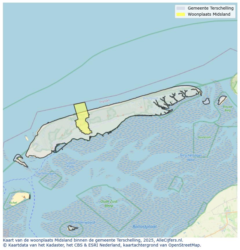 Afbeelding van de woonplaats Midsland op de kaart.