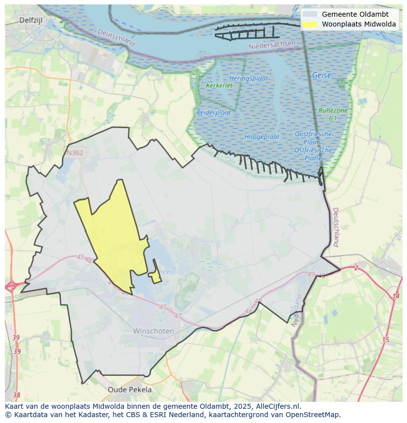 Afbeelding van de woonplaats Midwolda op de kaart.
