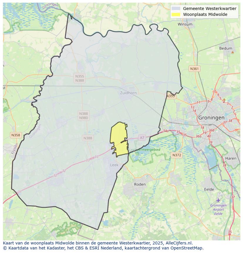 Afbeelding van de woonplaats Midwolde op de kaart.