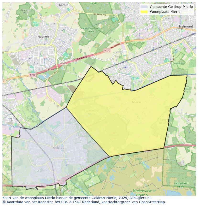 Afbeelding van de woonplaats Mierlo op de kaart.