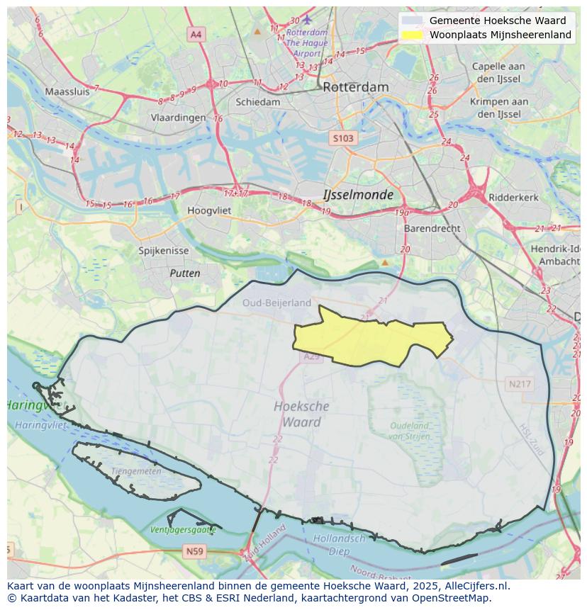 Afbeelding van de woonplaats Mijnsheerenland op de kaart.