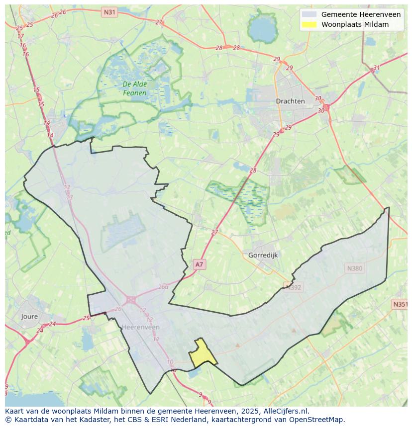 Afbeelding van de woonplaats Mildam op de kaart.