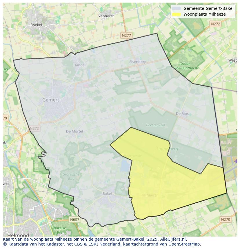 Afbeelding van de woonplaats Milheeze op de kaart.